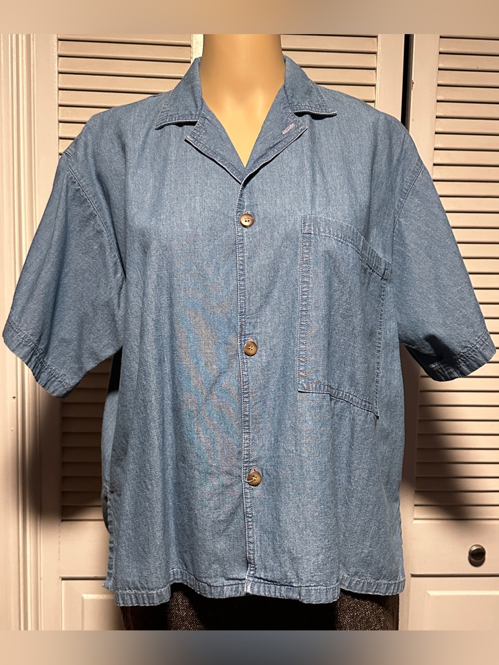 Blue Button Up Short Sleeved Shirt Bechamel Denim Blue Women’s S
